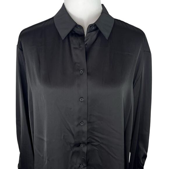 And Now This Button Down Black Satin Long Sleeve Top NWT - Picture 2 of 8